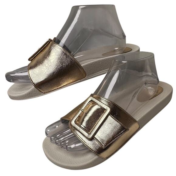Frances Valentine Gold Slide Sandals - Picture 3 of 15